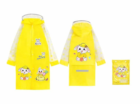 Kids Cartoon Print Hooded Raincoat With Storage Bag