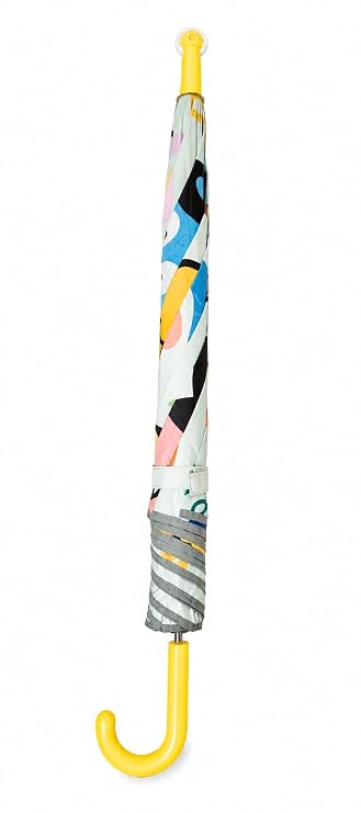Kids Random Print Yellow Umbrella with Safe Rounded Edge & Rolling Wheel
