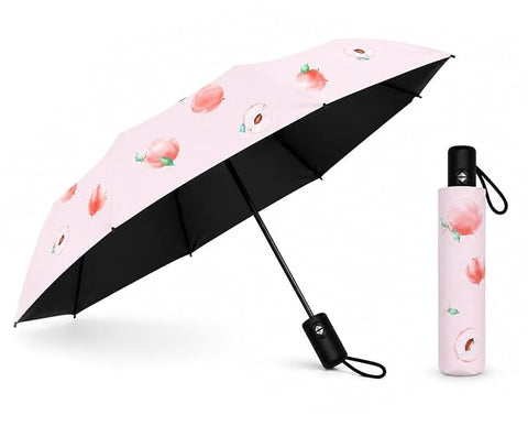 Adult's Peach Print 3 Fold Auto Open Close Umbrella for Sun & Rain