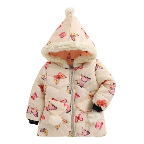 All-Over Strawberry Print Full Sleeve Winter Bomber Jacket Hoodie Coat for Girls