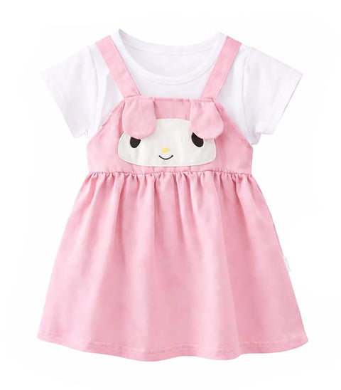Girls Dog Face Flared One Piece Casual Dress