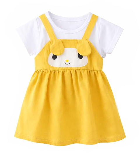 Girls Dog Face Flared One Piece Casual Dress