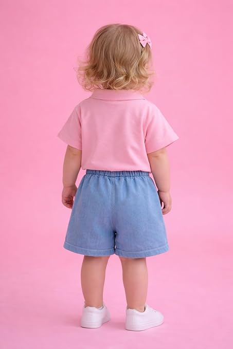 Boys Teddy Bear Embroidered Polo T-Shirt & Denim Shorts Co-Ord Set