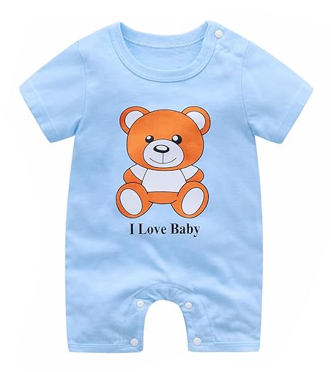 Half Sleeve Pure Cotton Cartoon Printed Onesie Romper Bodysuit for Newborn to Infant Kids