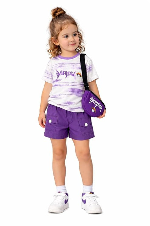 Kids Trendy Tie-Dye T-Shirt & Shorts Set with Matching Sling Bag