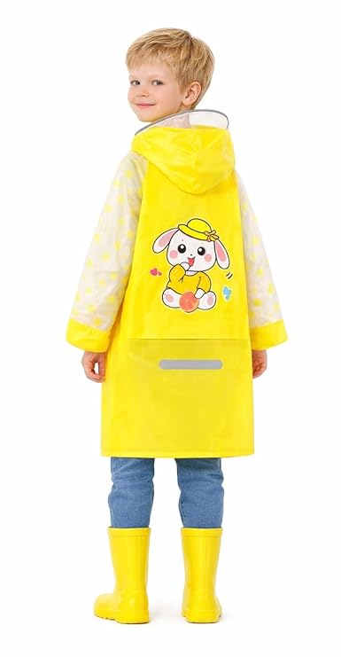 Kids Cartoon Print Hooded Raincoat With Storage Bag