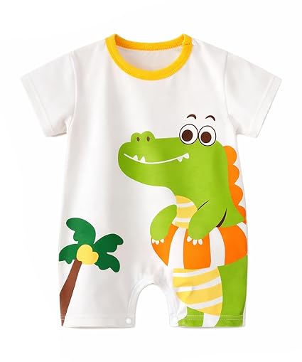 Half Sleeve Pure Cotton Cartoon Printed Onesie Romper Bodysuit for Newborn to Infant Kids