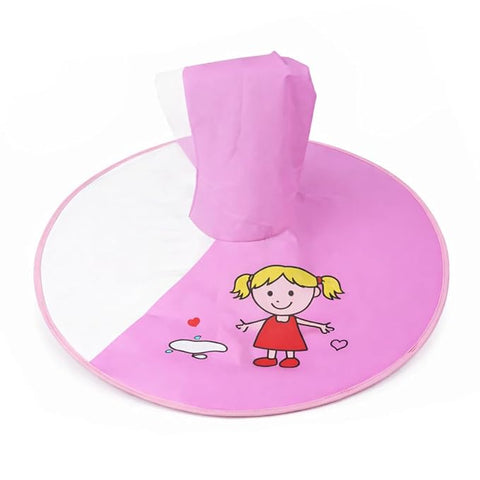Kids Portable Foldable Hands-Free Waterproof Cute Cartoon Umbrella Hat Raincoat