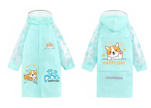 Kids Cartoon Print Hooded Raincoat With Storage Bag