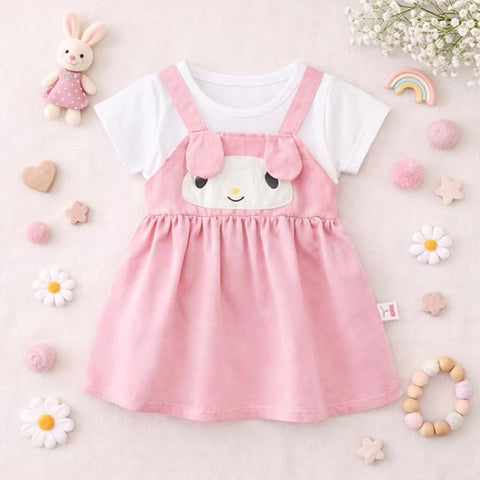 Girls Dog Face Flared One Piece Casual Dress