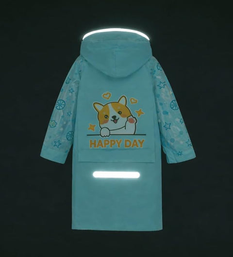 Kids Cartoon Print Hooded Raincoat With Storage Bag