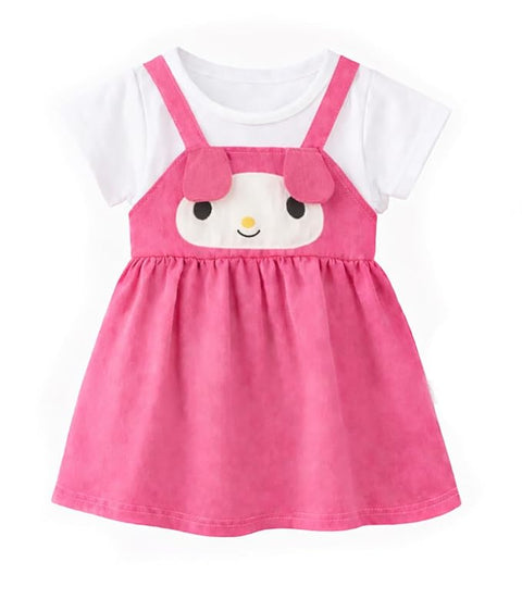Girls Dog Face Flared One Piece Casual Dress