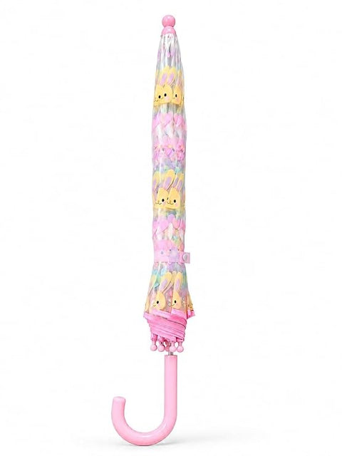 Clear Cute Bunny Print Kids Umbrella with Anti Pinch Runner