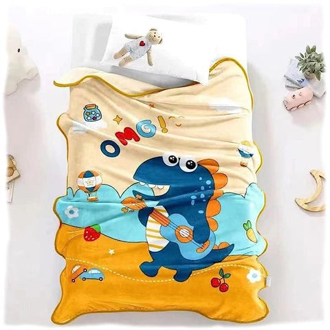 Dinosaur Print Warm Fur Large Kid's Single Ply Fleece Flannel Blanket Wrap Swaddle for Newborn Infant Toddler Baby Boy Girl