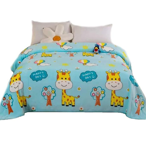 Cartoon Giraffe Full Size Kid's Warm Fleece Flannel Blanket Wrap Swaddle for Newborn Infant Toddler Baby Boy Girl