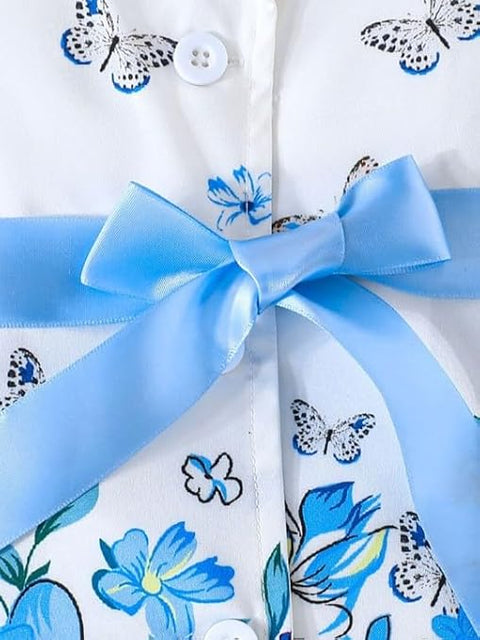 Girls Butterfly Print Girls Sleeveless Coat, Crop Top, Shorts, Sun Hat Party Set