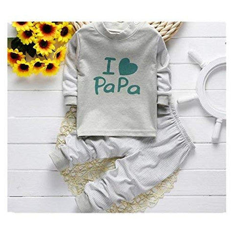 I Love Papa Mama Family Print Full Length Cotton Tshirt Pajama Set for Kids