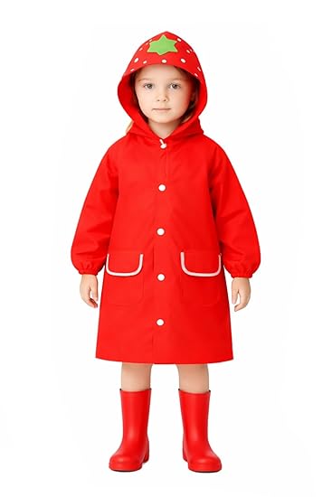 Kids Red Hooded Raincoat