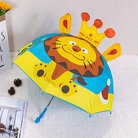 Kid's 3D Pop Up Cartoon Yellow Lion 🦁 Umbrella ⛱ for Boys Girls Kids Umbrella for Sunny and Rainy Weather