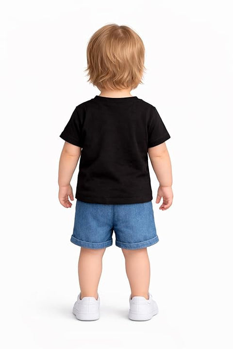 Boys Cartoon Print T-Shirt with Denim Shorts