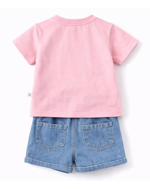 Girl Half Sleeve Bow Lace T-Shirt with Shorts