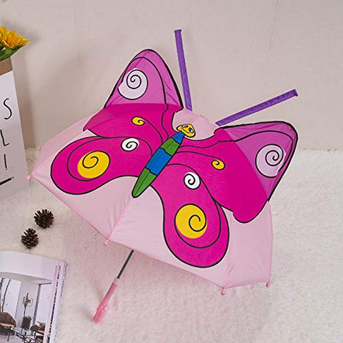 Kid's 3D Pop Up Cartoon Pink Butterfly 🦋 Umbrella ⛱ for Boys Girls Kids Umbrella for Sunny and Rainy Weather