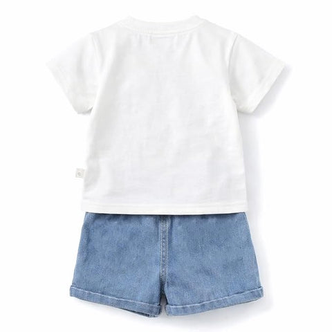 Girl Half Sleeve Bow Lace T-Shirt with Shorts