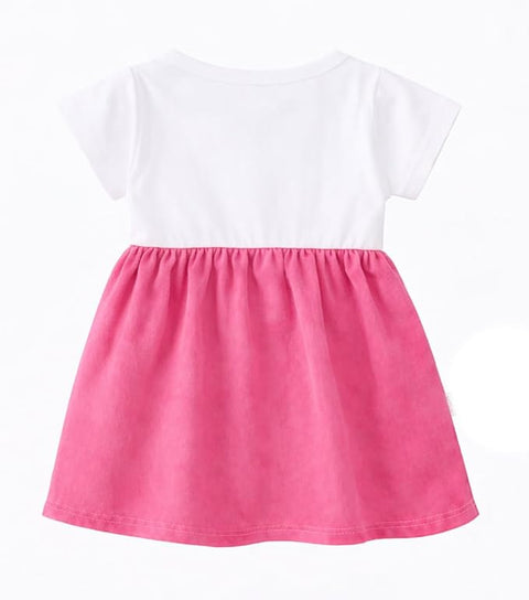 Girls Dog Face Flared One Piece Casual Dress
