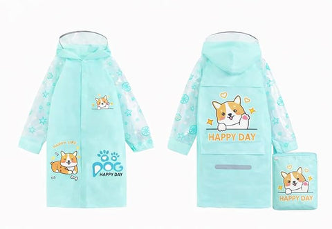 Kids Cartoon Print Hooded Raincoat With Storage Bag