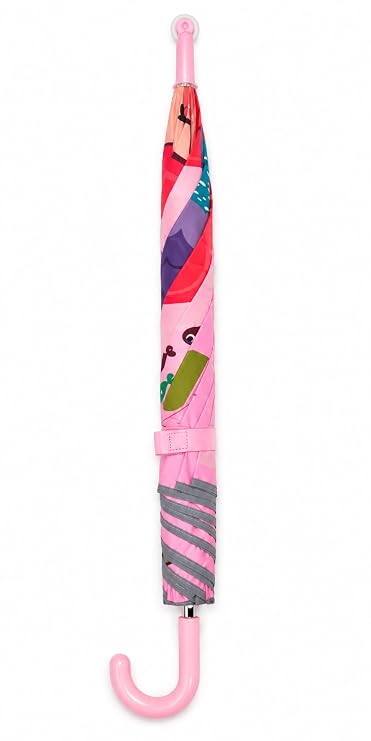 Kids Random Print Pink Umbrella with Safe Rounded Edge & Rolling Wheel