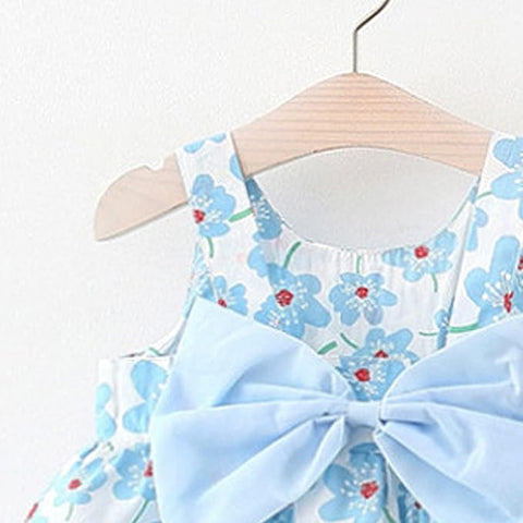 Girls Cotton Sleeveless Floral Print Frock With Sun Hat