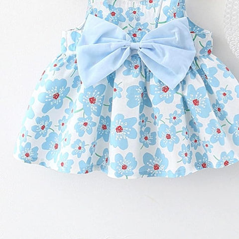 Girls Cotton Sleeveless Floral Print Frock With Sun Hat