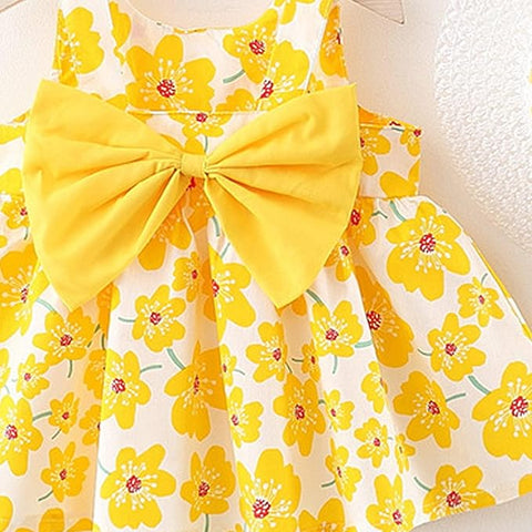 Girls Cotton Sleeveless Floral Print Frock With Sun Hat