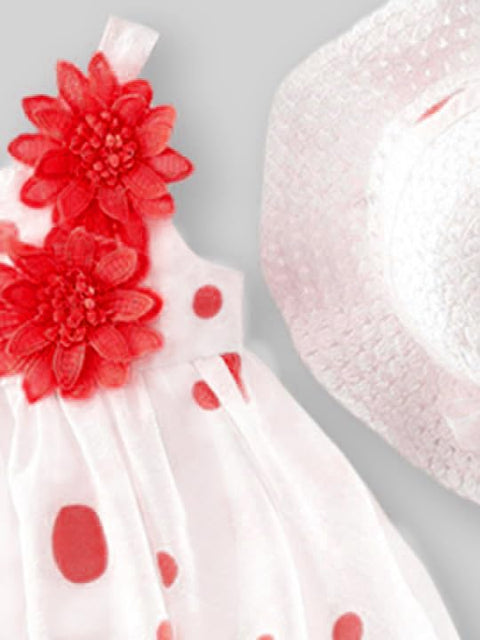 Girls Cotton Sleeveless Floral Print Frock With Sun Hat