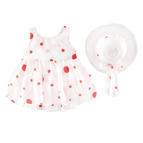 Girls Cotton Sleeveless Floral Print Frock With Sun Hat
