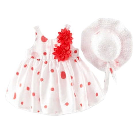Girls Cotton Sleeveless Floral Print Frock With Sun Hat