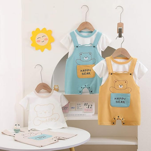 Kids Happy Bear T-Shirt & Dungaree Set