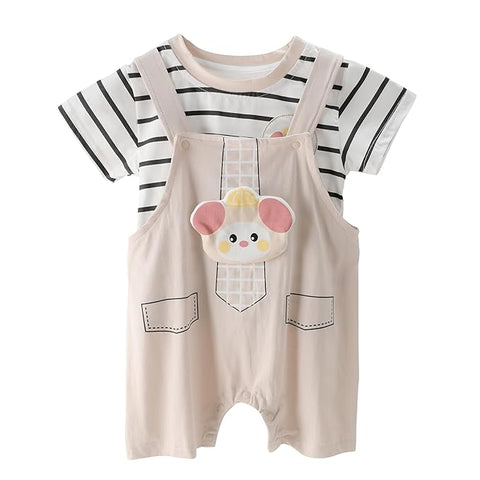 Kids Striped T-Shirt with Tie & Dungaree Shorts