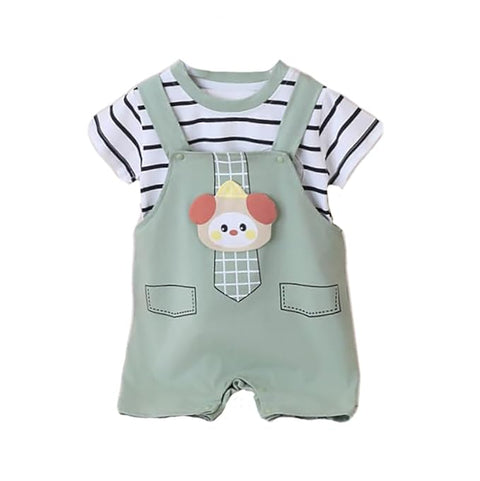 Kids Striped T-Shirt with Tie & Dungaree Shorts