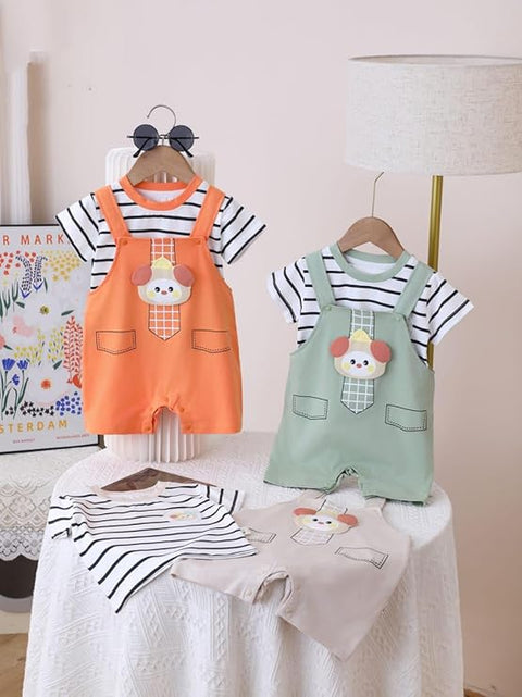 Kids Striped T-Shirt with Tie & Dungaree Shorts