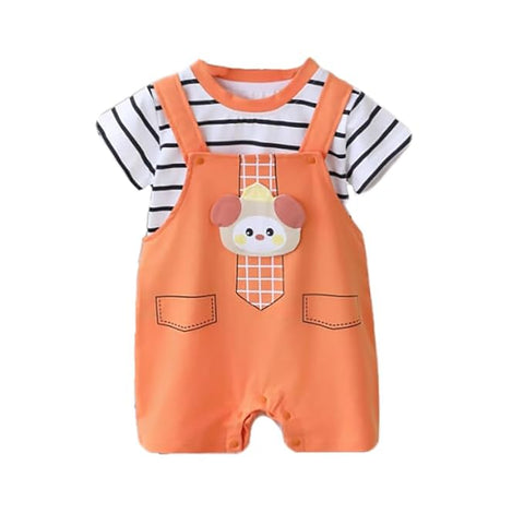 Kids Striped T-Shirt with Tie & Dungaree Shorts
