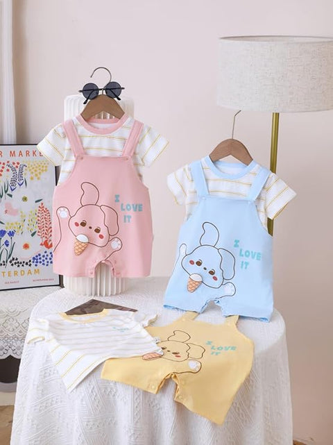 Kids Cartoon Ice-cream T-Shirt & Dungaree Shorts