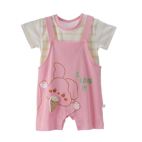 Kids Cartoon Ice-cream T-Shirt & Dungaree Shorts