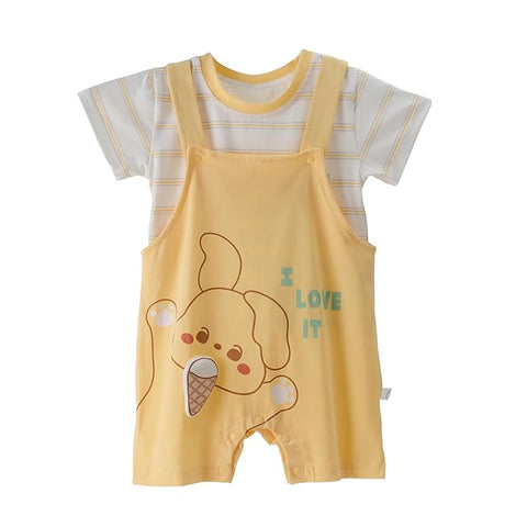 Kids Cartoon Ice-cream T-Shirt & Dungaree Shorts