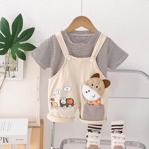 Kids Giraffe T-Shirt & Dungaree Shorts