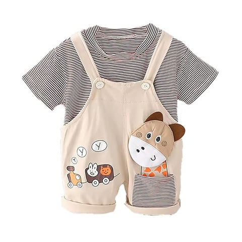 Kids Giraffe T-Shirt & Dungaree Shorts