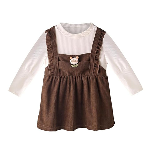 Girl's Corduroy Long Sleeve Pinafore Dress