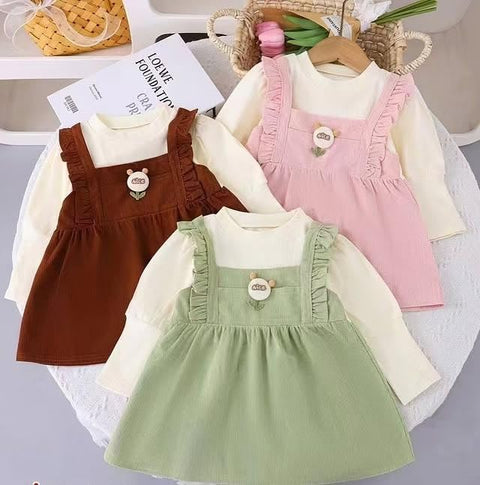 Girl's Corduroy Long Sleeve Pinafore Dress