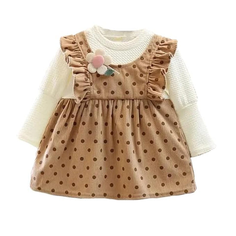 Girl's Polka Dot Corduroy Long Sleeve Pinafore Dress