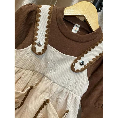 Girl's Lace Trim Pinafore Dress